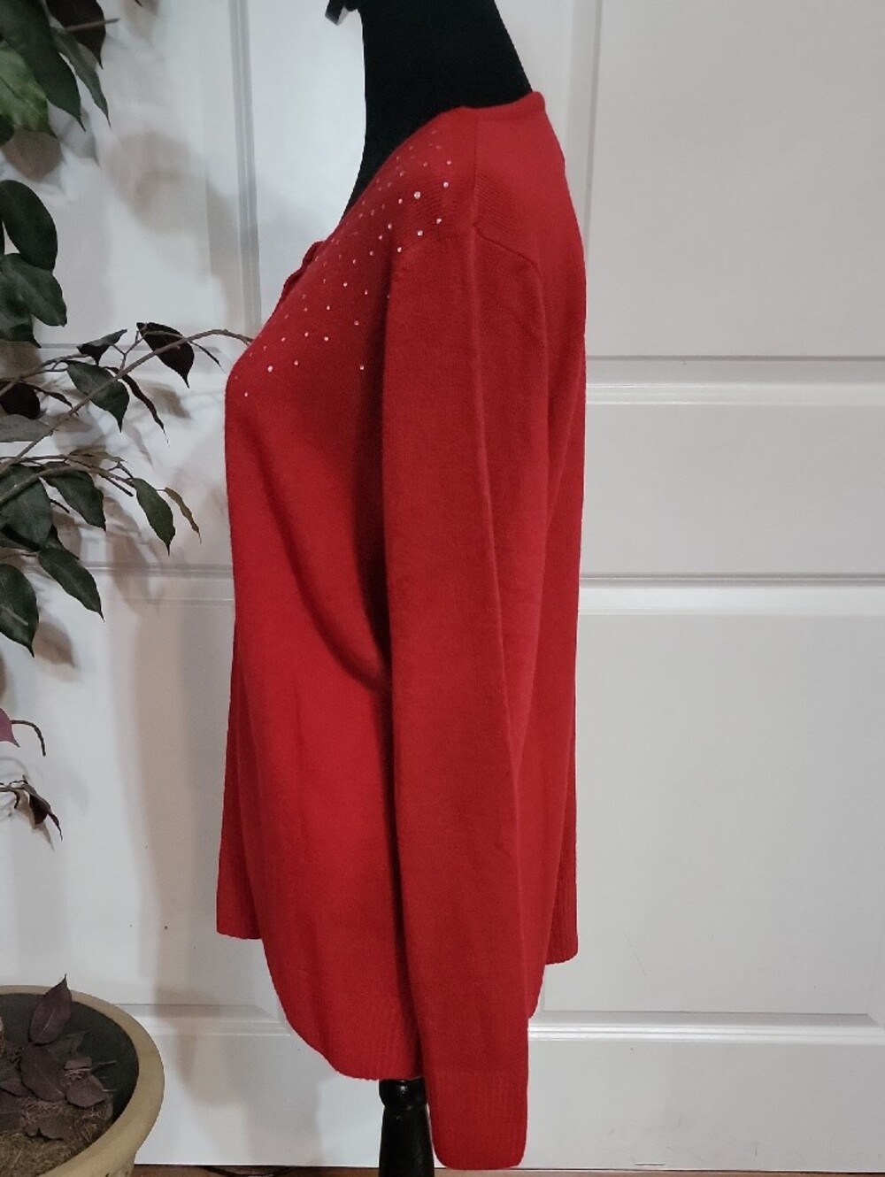 Laura Scott Red Rhinestone-Embellished Button Cardigan - Picture 3 of 5